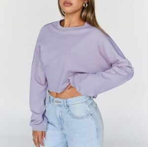 Cropped Oversized Crewneck Sweater Long Sleeve Purple New